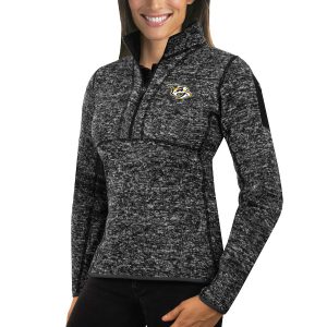 Chic Nashville Predators Antigua Women's Fortune 1/2 Zip Pullover Sweater Charcoal to show your team love