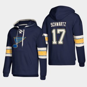 Chic St. Louis Blues #17 Jaden Schwartz Blue adidas Lace Up Pullover Hoodie for die   hard Blackhawks fans