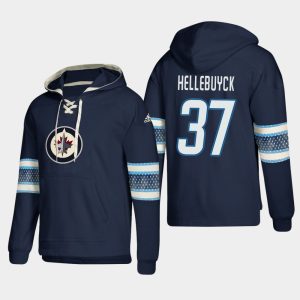Chic Winnipeg Jets #37 Connor Hellebuyck Blue adidas Lace Up Pullover Hoodie to stand out at the stadium