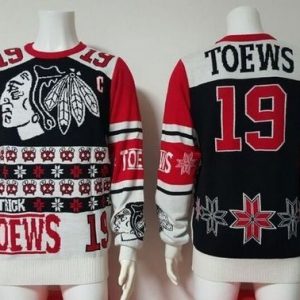 Top - notch Chicago Blackhawks #19 Jonathan Toews Black/Red Men's NHL Ugly Sweater to elevate your fan gear collection