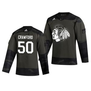 Amazing Chicago Blackhawks #50 Corey Crawford Adidas 2019 Veterans Day Men's Authentic Practice NHL Jersey Camo to elevate your fan gear collection