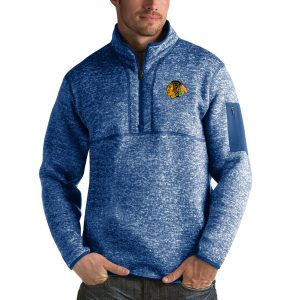 Chic Chicago Blackhawks Antigua Fortune Quarter Zip Pullover Jacket Blue to elevate your fan gear collection
