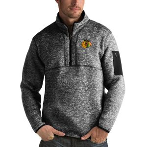 Top - notch Chicago Blackhawks Antigua Fortune Quarter Zip Pullover Jacket Charcoal to show your team spirit