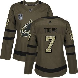 Elegant Adidas Avalanche #7 Devon Toews Green Women's 2022 Stanley Cup Final Patch Salute to Service Stitched NHL Jersey for true hockey enthusiasts