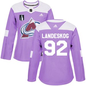 Elegant Adidas Avalanche #92 Gabriel Landeskog Purple Women's 2022 Stanley Cup Final Patch Authentic Fights Cancer Stitched NHL Jersey for die   hard Blackhawks fans