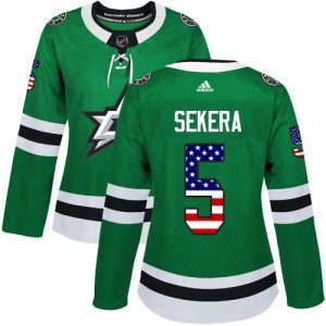 Elegant Adidas Stars #5 Andrej Sekera Green Home Authentic USA Flag Women's Stitched NHL Jersey for top   notch game   day wear