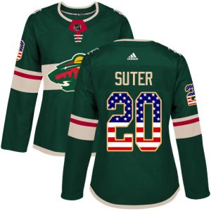 Elegant Adidas Wild #20 Ryan Suter Green Home Authentic USA Flag Women's Stitched NHL Jersey to add to your hockey memorabilia collection