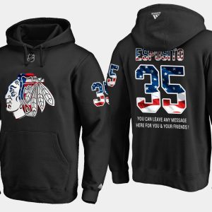 Elegant Blackhawks #35 Tony Esposito NHL Banner Wave Usa Flag Black Hoodie to show your team love