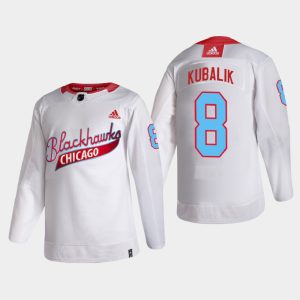 Elegant Chicago Blackhawks #8 Dominik Kubalik Men's White One Community Night NHL Jersey to stand out at the stadium