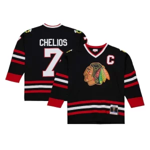 Elegant Chris Chelios Chicago Blackhawks 1997/98 Captain Patch Blue Line Player Jersey   Black to stand out at the stadium