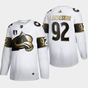 Elegant Colorado Avalanche #92 Gabriel Landeskog Men's 2022 Stanley Cup Final Patch Adidas White Golden Edition Limited Stitched NHL Jersey to show your team love