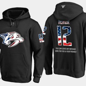 Elegant Predators #12 Mike Fisher NHL Banner Wave Usa Flag Black Hoodie for a valuable hockey collectible