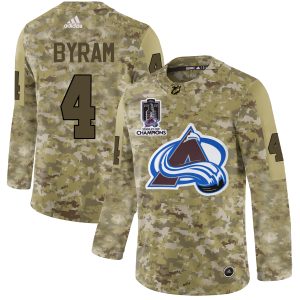 Fabulous Adidas Avalanche #4 Bowen Byram Camo 2022 Stanley Cup Champions Authentic Stitched NHL Jersey to add to your hockey memorabilia collection
