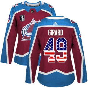 Fabulous Adidas Avalanche #49 Samuel Girard Burgundy Women's 2022 Stanley Cup Final Patch Home Authentic USA Flag Stitched NHL Jersey to support your favorite players