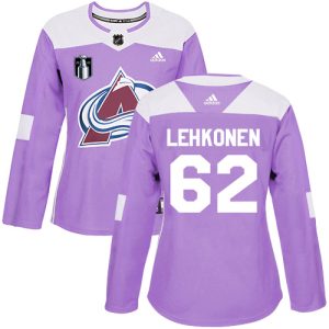 Fabulous Adidas Avalanche #62 Artturi Lehkonen Purple Women's 2022 Stanley Cup Final Patch Authentic Fights Cancer Stitched NHL Jersey to add to your hockey memorabilia collection