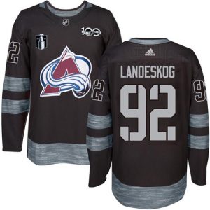 Fabulous Adidas Avalanche #92 Gabriel Landeskog Black 2022 Stanley Cup Final Patch 100th Anniversary Stitched NHL Jersey to show your team love