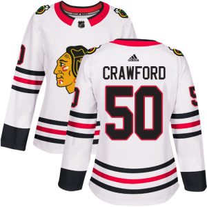 Fabulous Adidas Blackhawks #50 Corey Crawford White Road Authentic Women's Stitched NHL Jersey for a memorable sports moment