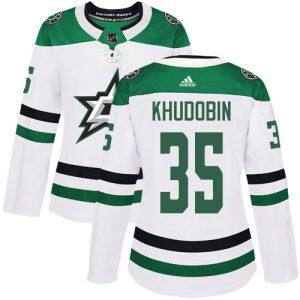 Fabulous Adidas Stars #35 Anton Khudobin White Road Authentic Women's Stitched NHL Jersey for a memorable sports moment