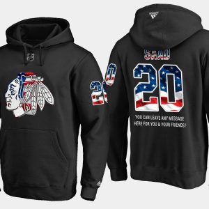 Fabulous Blackhawks #20 Brandon Saad NHL Banner Wave Usa Flag Black Hoodie to add to your hockey memorabilia collection