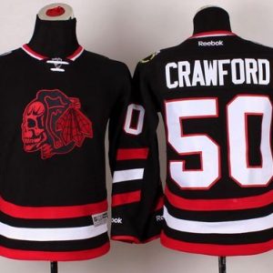 Fabulous Blackhawks #50 Corey Crawford Black(Red Skull) 2014 Stadium Series Stitched Youth NHL Jersey to support your favorite players