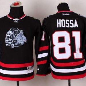Fabulous Blackhawks #81 Marian Hossa Black(White Skull) 2014 Stadium Series Stitched Youth NHL Jersey to support your favorite players