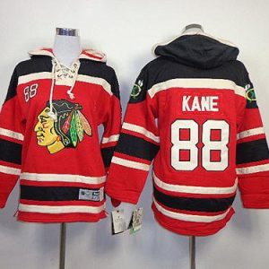 Fabulous Blackhawks #88 Patrick Kane Red Sawyer Hooded Sweatshirt Stitched Youth NHL Jersey for an exciting hockey game