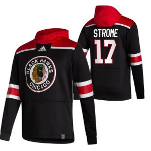 Fabulous Chicago Blackhawks #17 Dylan Strome Adidas Reverse Retro Pullover Hoodie Black for true hockey enthusiasts