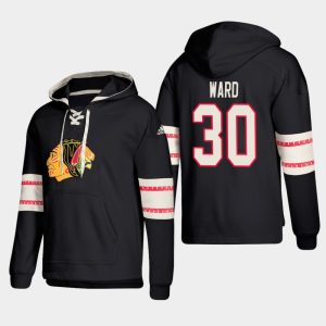 Fabulous Chicago Blackhawks #30 Cam Ward Black adidas Lace Up Pullover Hoodie to show your team love
