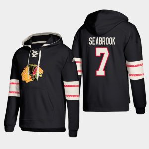 Fabulous Chicago Blackhawks #7 Brent Seabrook Black adidas Lace Up Pullover Hoodie for an exciting hockey game