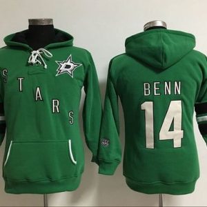 Fabulous Dallas Stars #14 Jamie Benn Green Women's Old Time Heidi NHL Hoodie for top   notch game   day wear