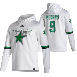 Fabulous Dallas Stars #9 Mike Modano Adidas Reverse Retro Pullover Hoodie White for top   notch game   day wear