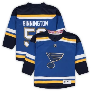 Fabulous Jordan Binnington St. Louis Blues Preschool Home Replica Player Jersey   Blue to add to your hockey memorabilia collection