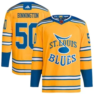 Fabulous Jordan Binnington St. Louis Blues adidas Reverse Retro 2.0 Authentic Player Jersey   Gold for a valuable hockey collectible