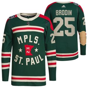 Fabulous Minnesota Wild #25 Jonas Brodin Men's Adidas 2022 Winter Classic Authentic NHL Jersey for true hockey enthusiasts