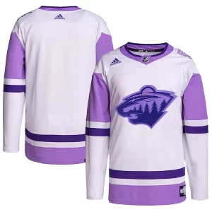 Fabulous Minnesota Wild adidas Hockey Fights Cancer Primegreen Authentic Blank Practice Jersey   White/Purple for a memorable sports moment
