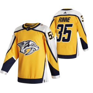 Fabulous Nashville Predators #35 Pekka Rinne Yellow Men's Adidas 2020 21 Reverse Retro Alternate NHL Jersey for an exciting hockey game