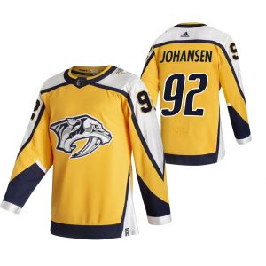 Fabulous Nashville Predators #92 Ryan Johansen Yellow Men's Adidas 2020 21 Reverse Retro Alternate NHL Jersey to show your team love