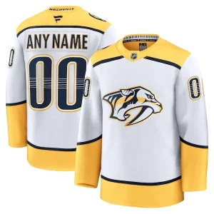 Fabulous Nashville Predators Away Premium Custom Jersey   White/Gold for true hockey enthusiasts