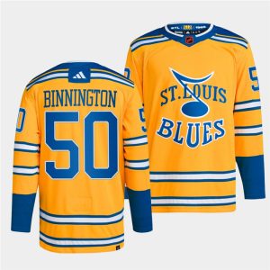 Fabulous St.Louis Blues #50 Jordan Binnington Men's adidas Reverse Retro 2.0 Authentic Player Jersey   Yellow to add to your hockey memorabilia collection