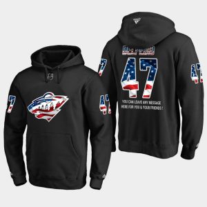 Fabulous Wild #47 Louie Belpedio NHL Banner Wave Usa Flag Black Hoodie for an exciting hockey game