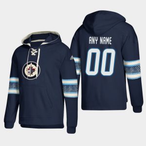 Fabulous Winnipeg Jets Personalized Lace Up Pullover Hoodie Blue for die   hard Blackhawks fans