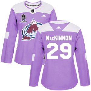 Gorgeous Adidas Avalanche #29 Nathan MacKinnon Purple Women's 2022 Stanley Cup Champions Authentic Fights Cancer Stitched NHL Jersey to show your team love