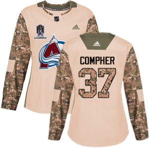 Gorgeous Adidas Avalanche #37 J.T. Compher Camo Authentic Women's 2022 Stanley Cup Champions Veterans Day Stitched NHL Jersey for top   notch game   day wear