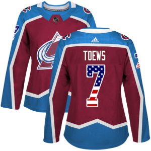 Gorgeous Adidas Avalanche #7 Devon Toews Burgundy Women's Home Authentic USA Flag Stitched NHL Jersey for a valuable hockey collectible