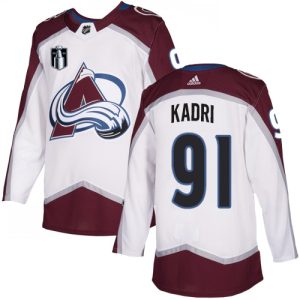 Gorgeous Adidas Avalanche #91 Nazem Kadri White 2022 Stanley Cup Final Patch Road Authentic Stitched NHL Jersey to add to your hockey memorabilia collection