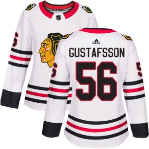 Gorgeous Adidas Blackhawks #56 Erik Gustafsson White Road Authentic Women's Stitched NHL Jersey for an exciting hockey game