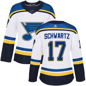 Gorgeous Adidas Blues #17 Jaden Schwartz White Road Authentic Women's Stitched NHL Jersey for a valuable hockey collectible