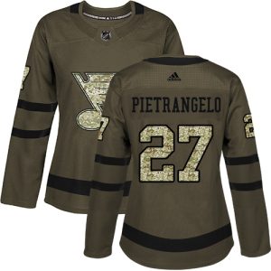 Gorgeous Adidas Blues #27 Alex Pietrangelo Green Salute to Service Women's Stitched NHL Jersey for a valuable hockey collectible