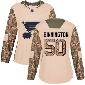 Gorgeous Adidas Blues #50 Jordan Binnington Camo Authentic 2017 Veterans Day Women's Stitched NHL Jersey to stand out at the stadium