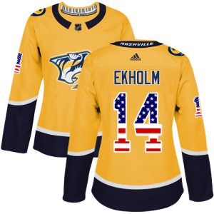 Gorgeous Adidas Predators #14 Mattias Ekholm Yellow Home Authentic USA Flag Women's Stitched NHL Jersey for true hockey enthusiasts